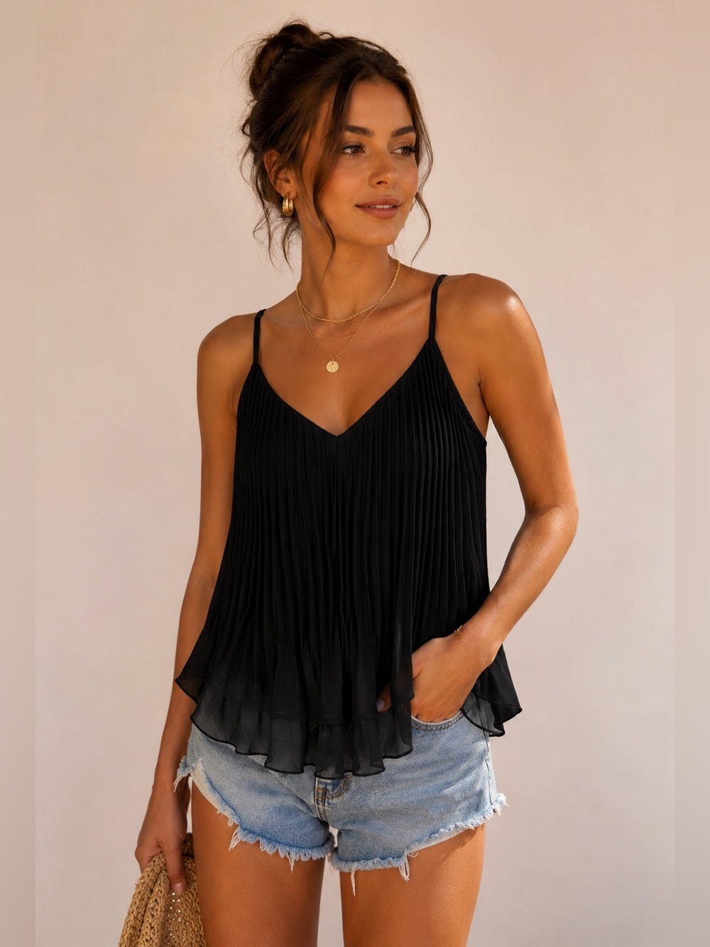 Bella Dahl Black Pleated Camisole size M